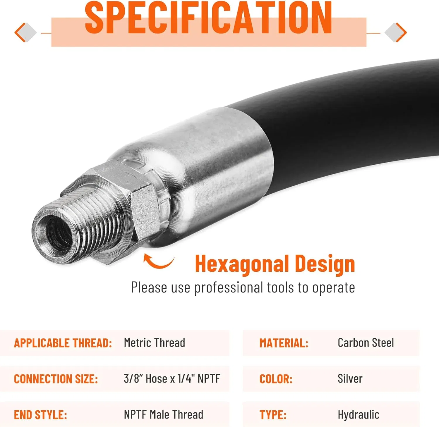 Factory 1/4" Orfs Hydraulic Hose Fitting, 3/8" I. D. Hose X 1/4" Orfs Male with Prote