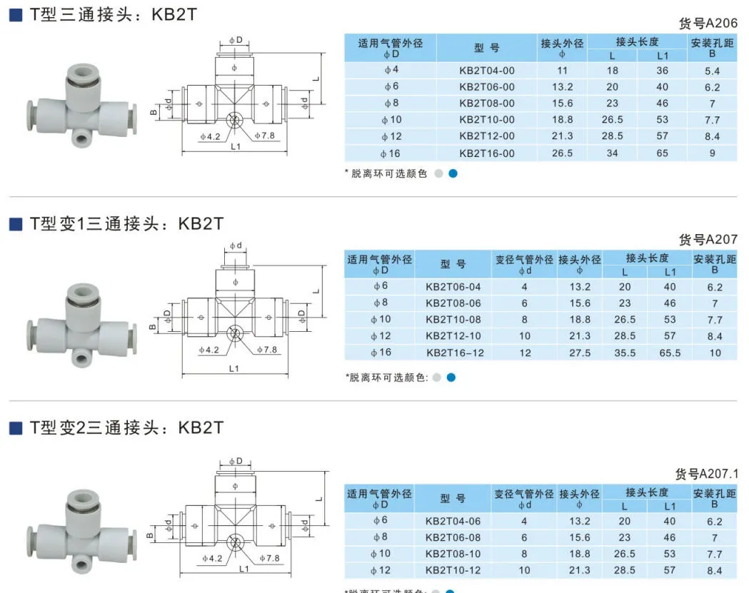 SMC Pneumatic PU Pipe Connector Model T Straight Quick Plug Connector Fittings Kb2t/Kq2t Series