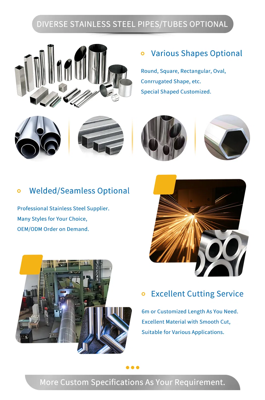 Stainless Steel Ss201 202 304 316L Seamless 0.5mm Thin Pipe with PVC Coated