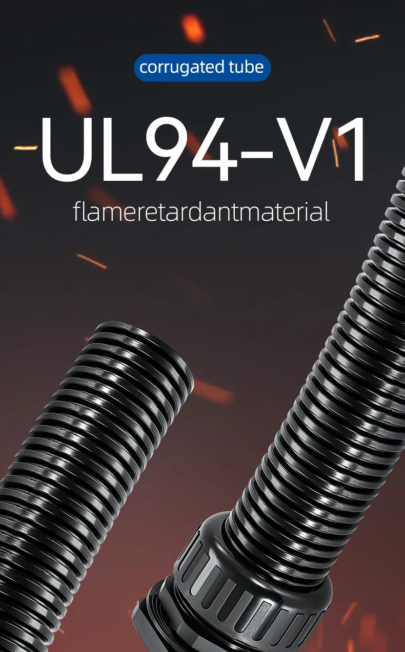 Black PA66 Plastic Corrugated Cable Sheath Thickened Flexible Wire Black Plastic Pipe Threaded Connection Electric Conduit PE PP