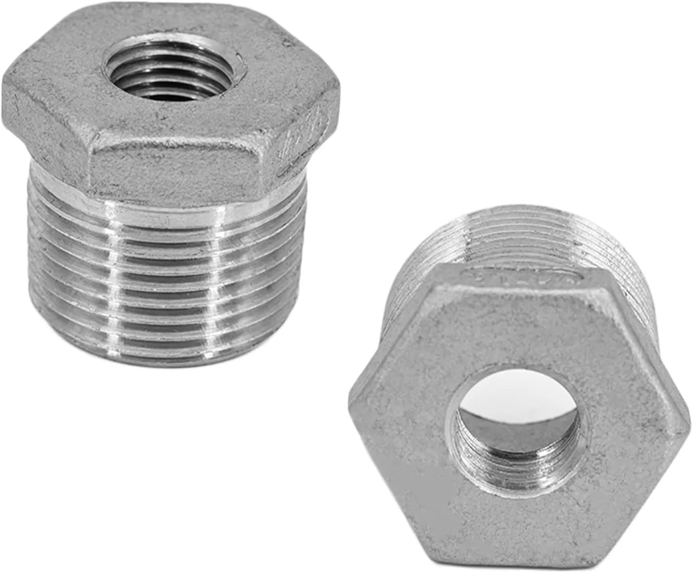 Stainless Steel Reducer Hex Bushing, 1/2" Male NPT to 1/8" Female NPT, Reducing Adapter Ca