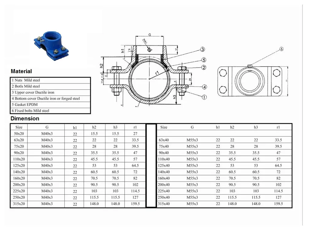 Ductile Iron Saddle Clamp Can Be Applied for PVC/PE Pipe