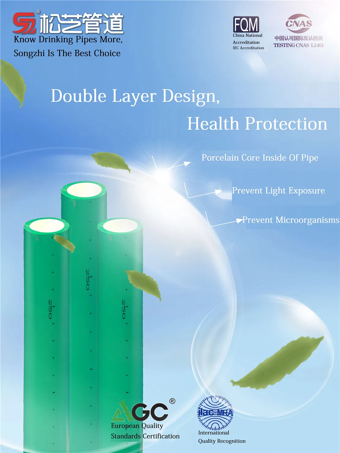 High Quality Double Layer Porcelain Core PPR Drinking Water Pipe