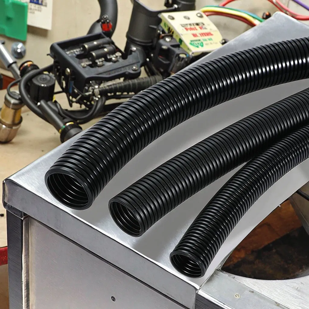 Black PA66 Plastic Corrugated Cable Sheath Thickened Flexible Wire Black Plastic Pipe Threaded Conne