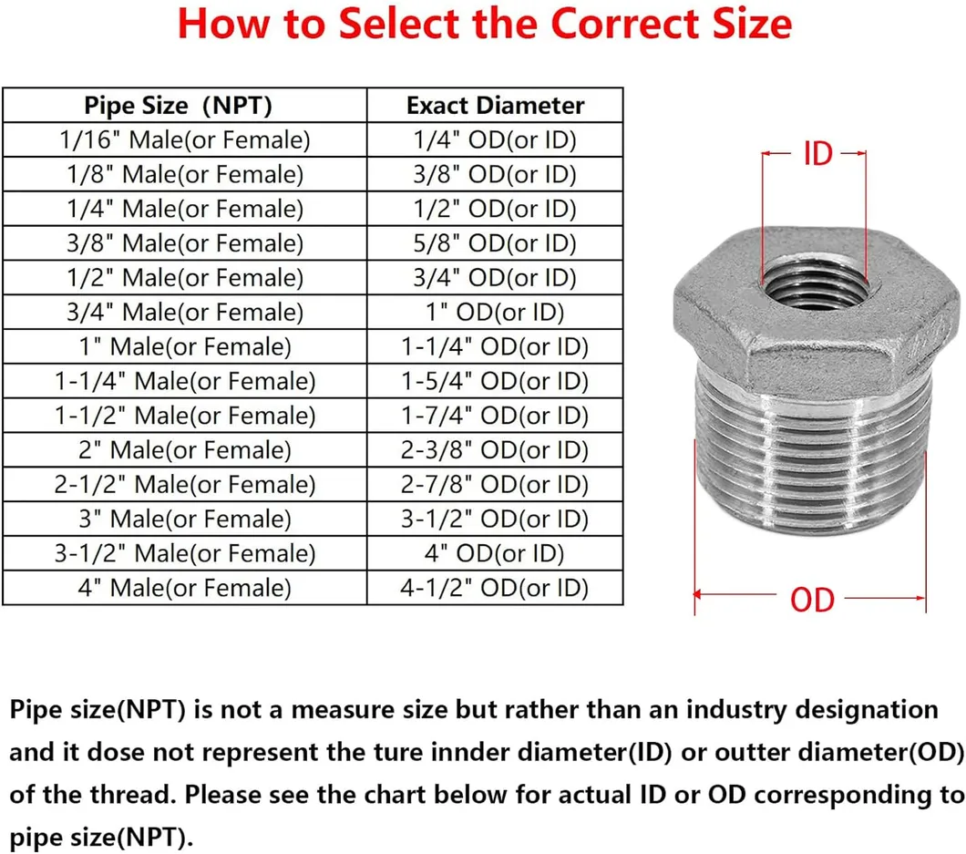 Stainless Steel Reducer Hex Bushing, 1/2" Male NPT to 1/8" Female NPT, Reducing Adapter Cast Pipe Fitting