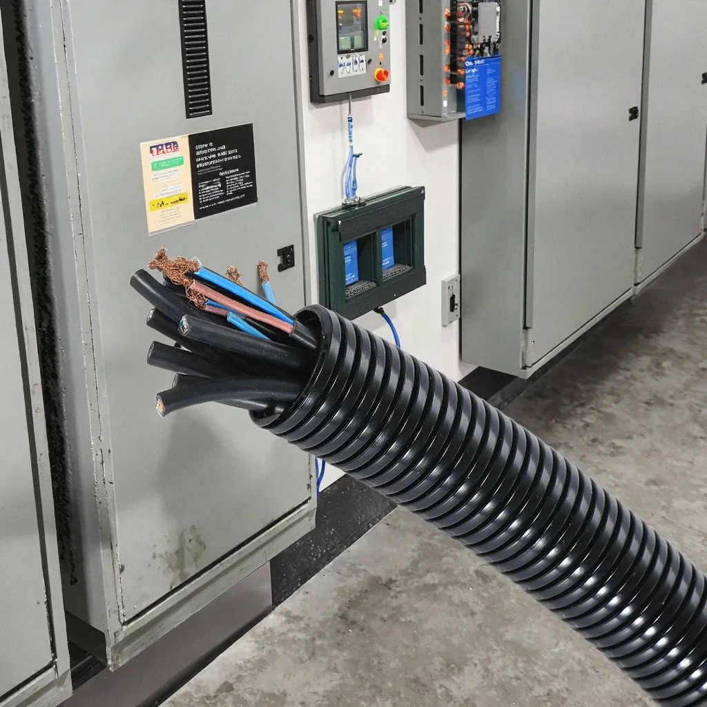 Black PA66 Plastic Corrugated Cable Sheath Thickened Flexible Wire Black Plastic Pipe Threaded Conne