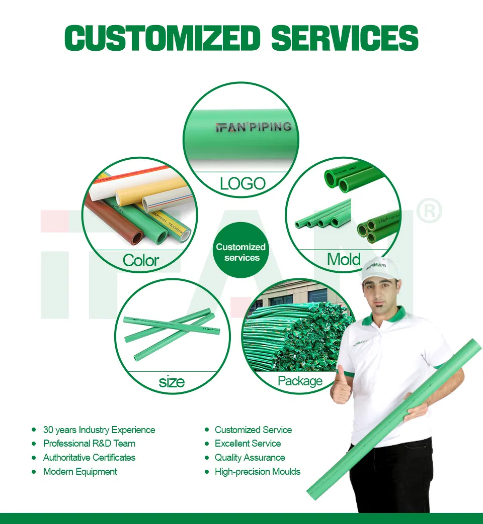 Ifan Wholesale High Quality Durable Pn12.5 Pn16 Pn20 Pn25 PPR Plumbing Pipes Green Black OEM Color Plastic Water Pipe