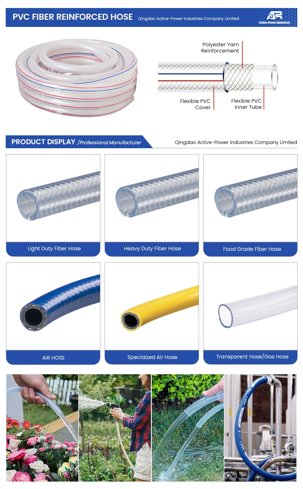 Active-Power Industries PVC Spring Pipe Factory China Heavy Duty PVC Fiber Reinforced Hose Pipe