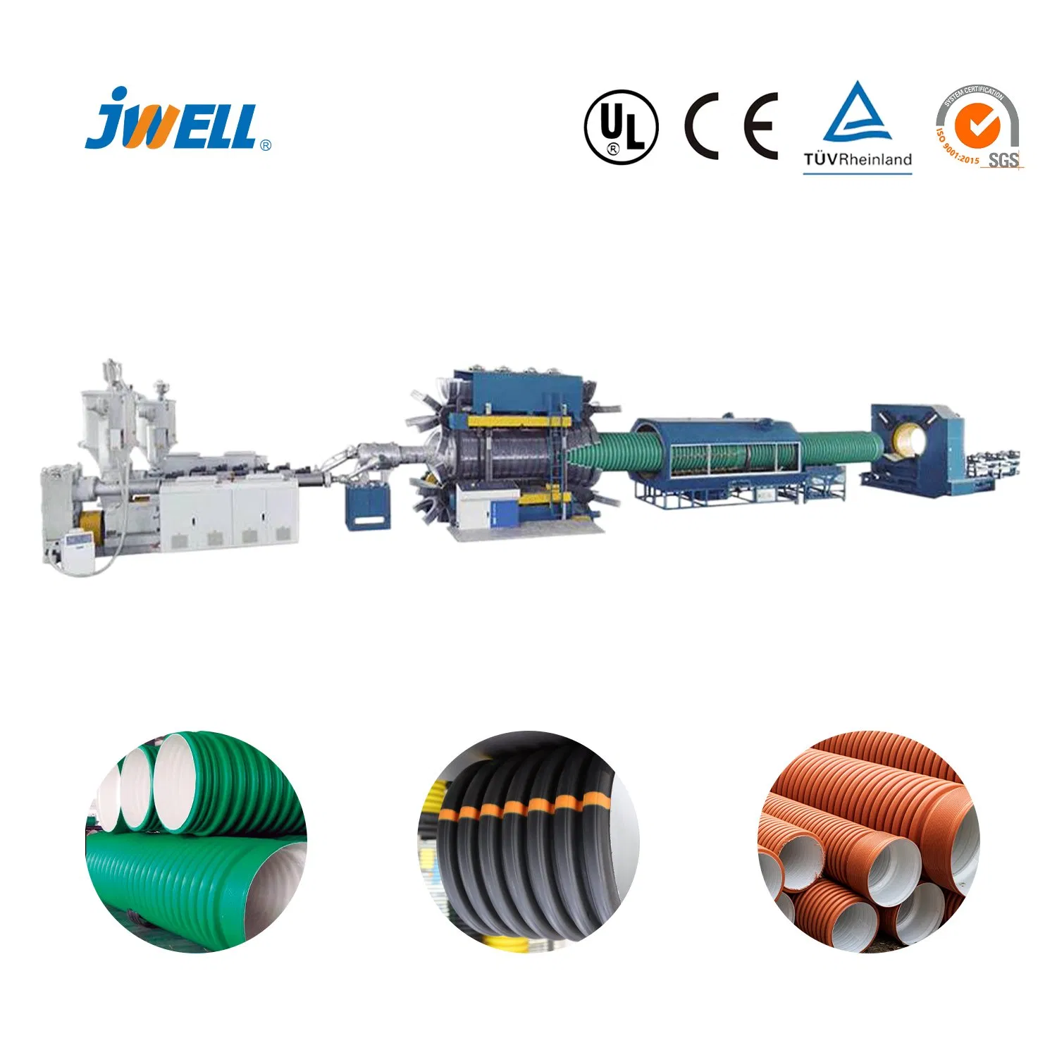 Jwell HDPE/PP/PVC Wavy Wall/Ripple Vertical Type Double Wall Corrugated Extrusion Line Plastic PVC|H