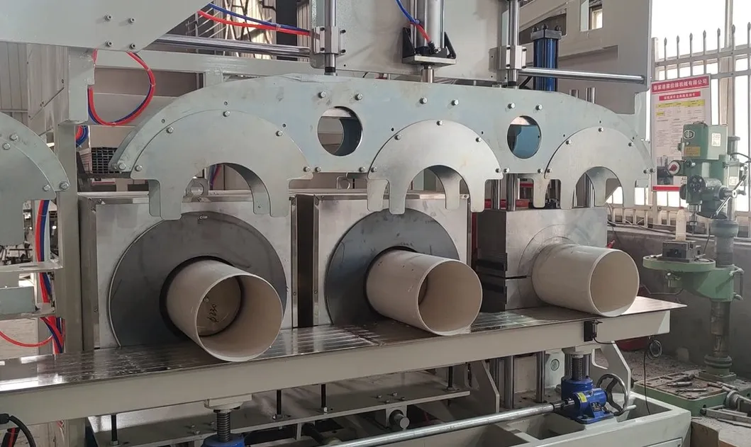 Sino-Tech Automatic Double Oven Water&amp; Electric Plastic PVC Pipe Making Socketing Belling with Automatic Cutting System