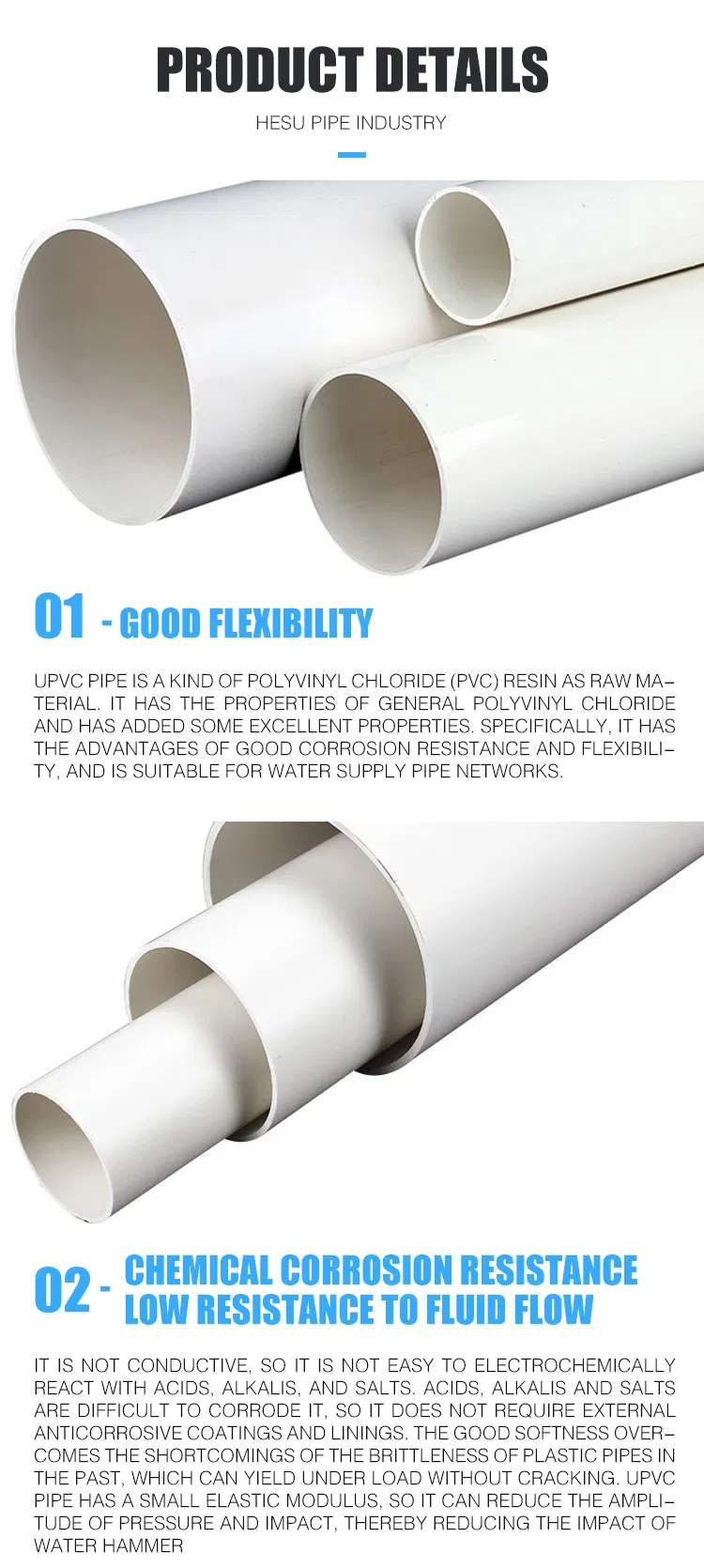 Environmental Protection Dwv Plastic PVC Raw Material UPVC Poly Pipe