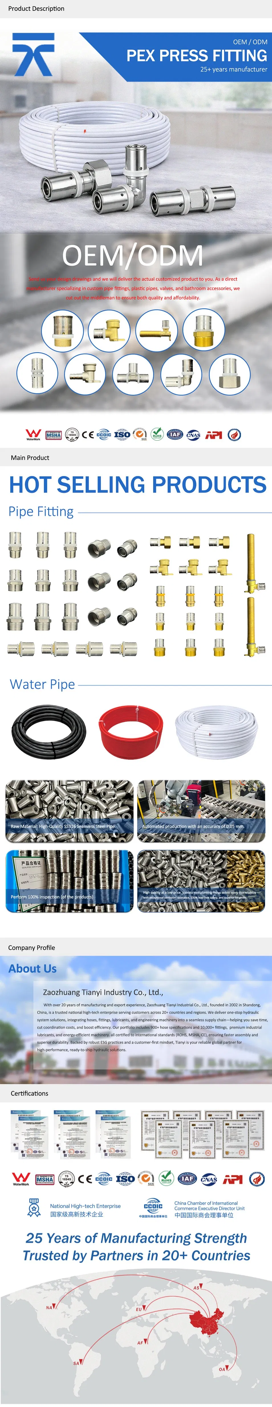 DIN 16892 Stainless Steel Press Fitting 16-32mm Pex Tube Connector Pex Fittings