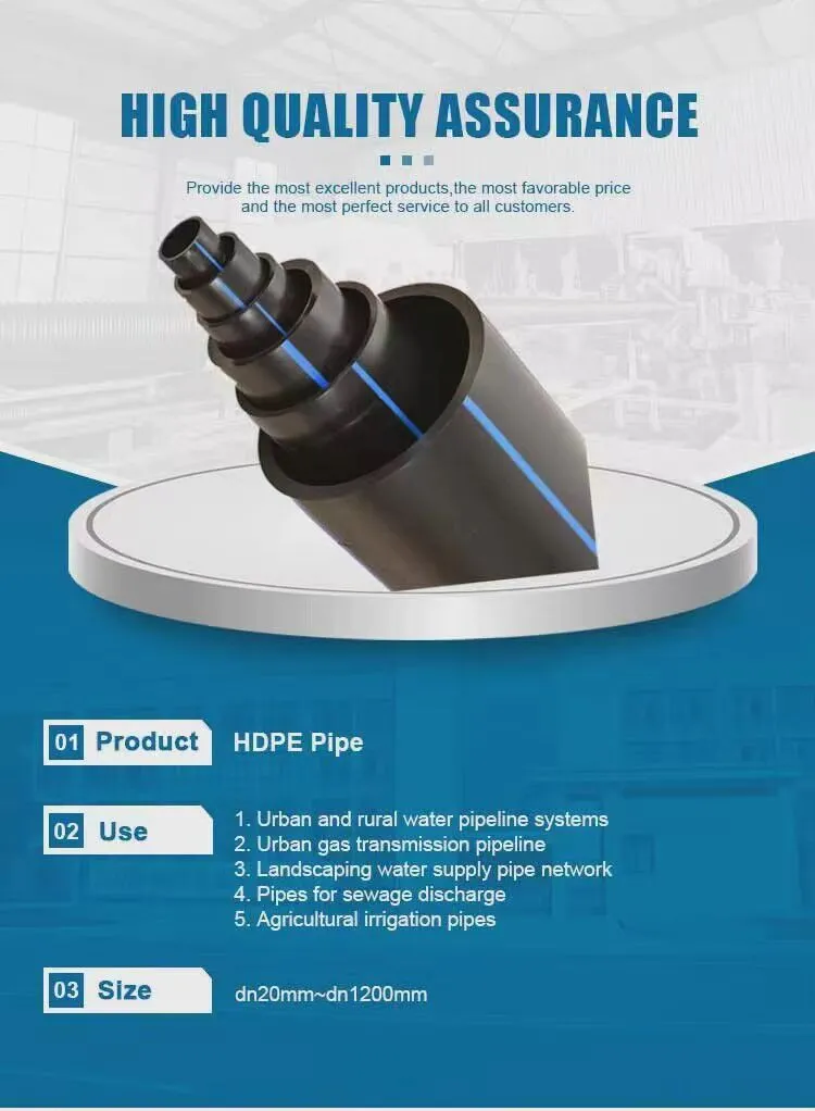 High Pressure Tube Irrigation Pipe 20-1600mm Water Supply HDPE Pipe High Quality 12 Inch Pipe Fittings PE Plumbing PE Pipe