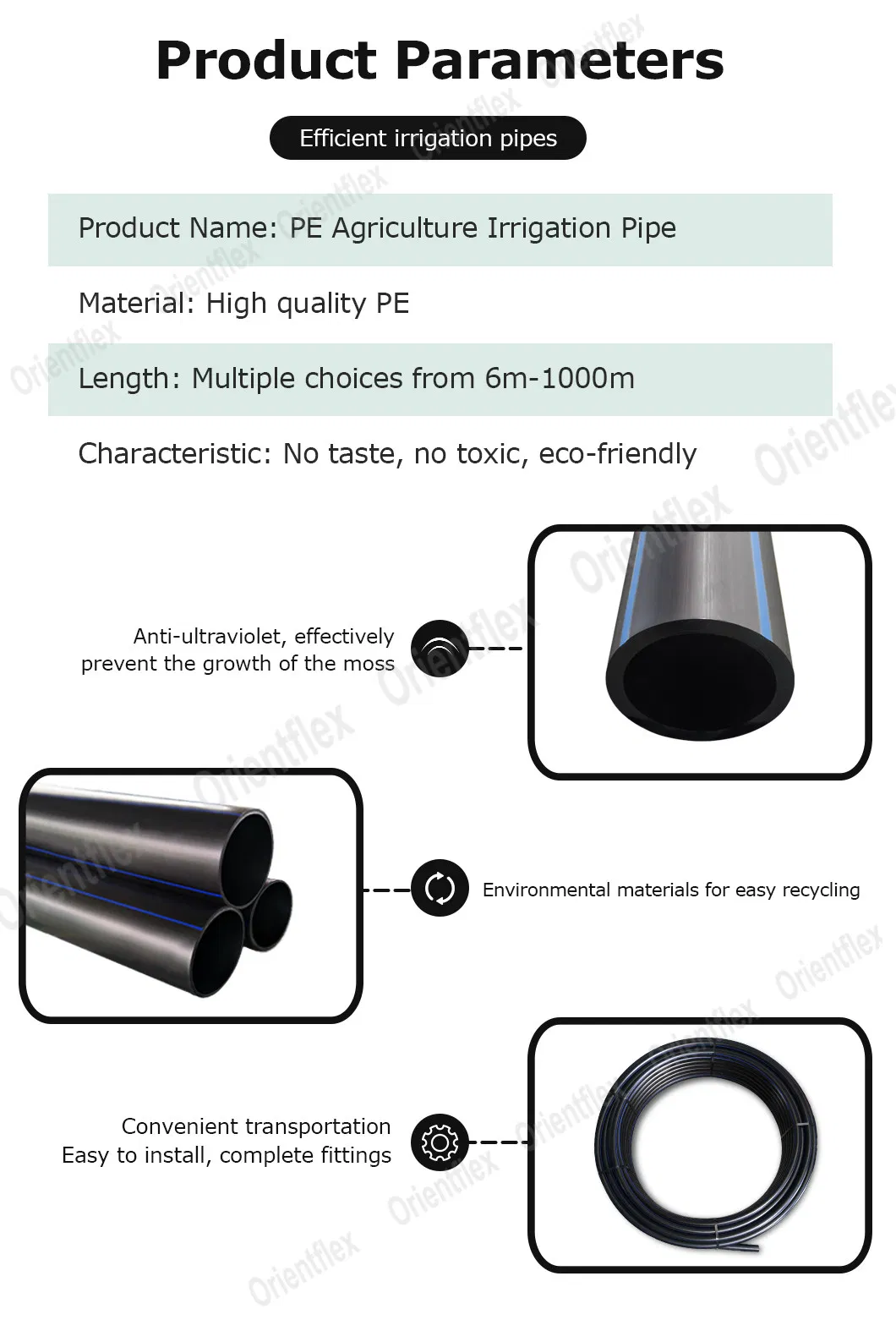 PE80 PE100 Blue Line HDPE Poly Pipe for Water Supply