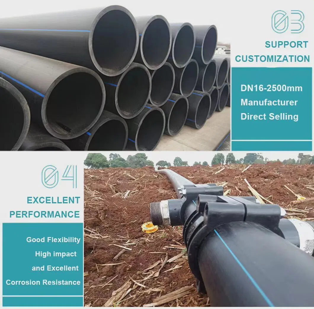 Factory Supply PE Water Pipe HDPE Plastic Pipe Butt Fusion Connection Irrigation Different Diameters Available Moulding Included