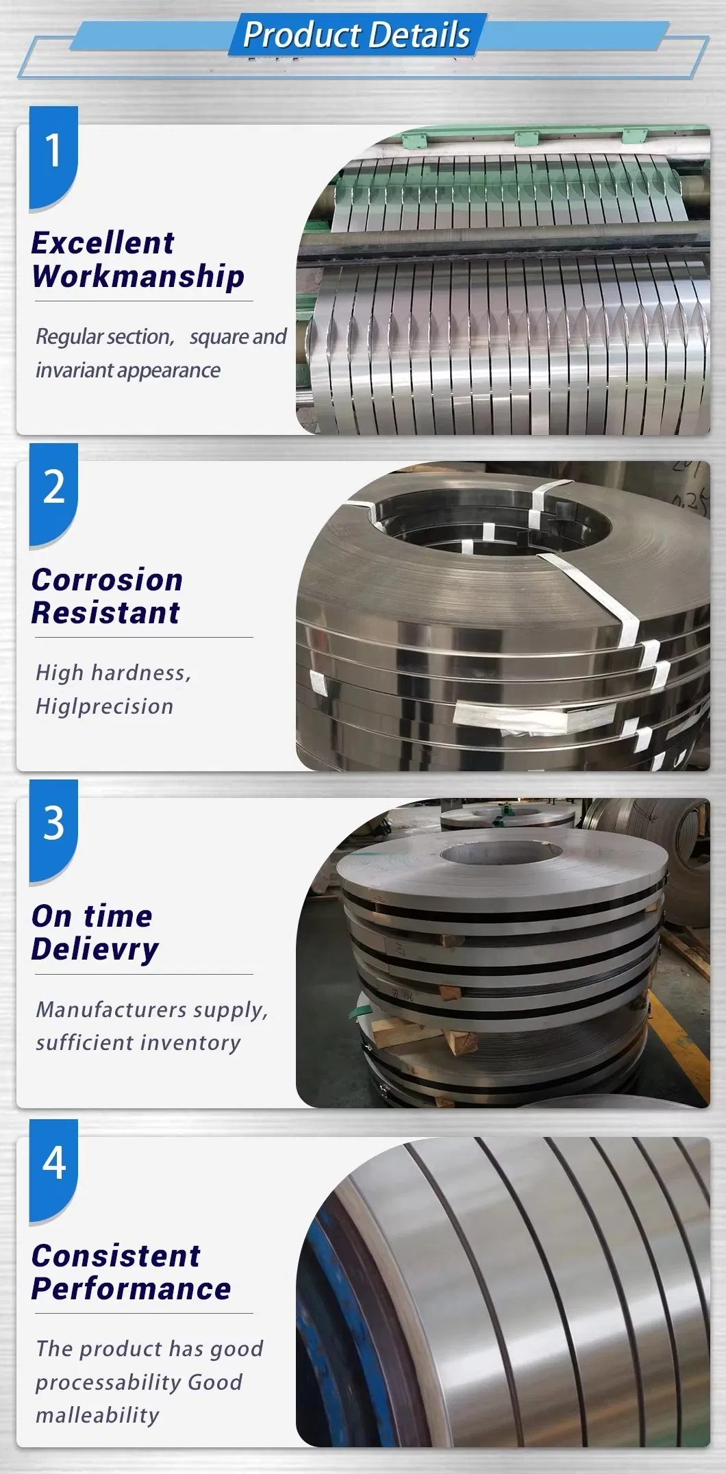 Cold Rolled Strip 201 304 316L 410 430 Stainless Steel Strip Sheet Coils Prices Stainless Steel Coiled Tubing Plate Mill or Trim Edge