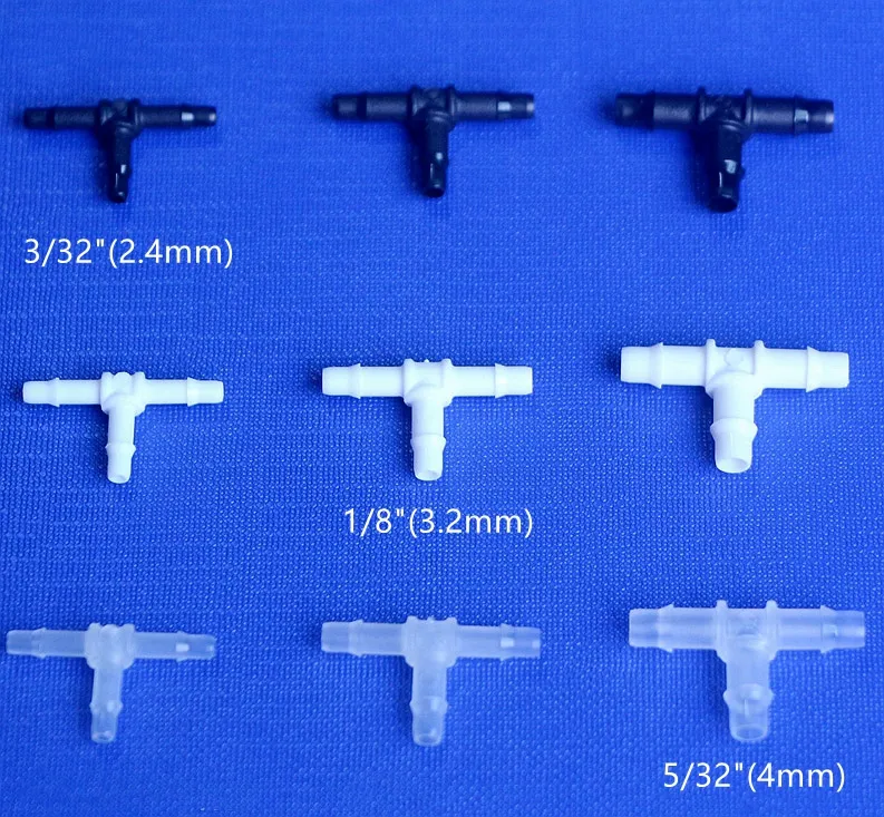4-3-4mm PP Nylon 3 Port T Style Manifold Hose Barb Adapter Plastic Pipe Fitting 3 Ways Barbed Reducing Tee Connector
