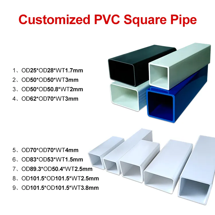 Any Size Diameter Plastic Rectangular Tubes PVC Tube Square PVC Pipe