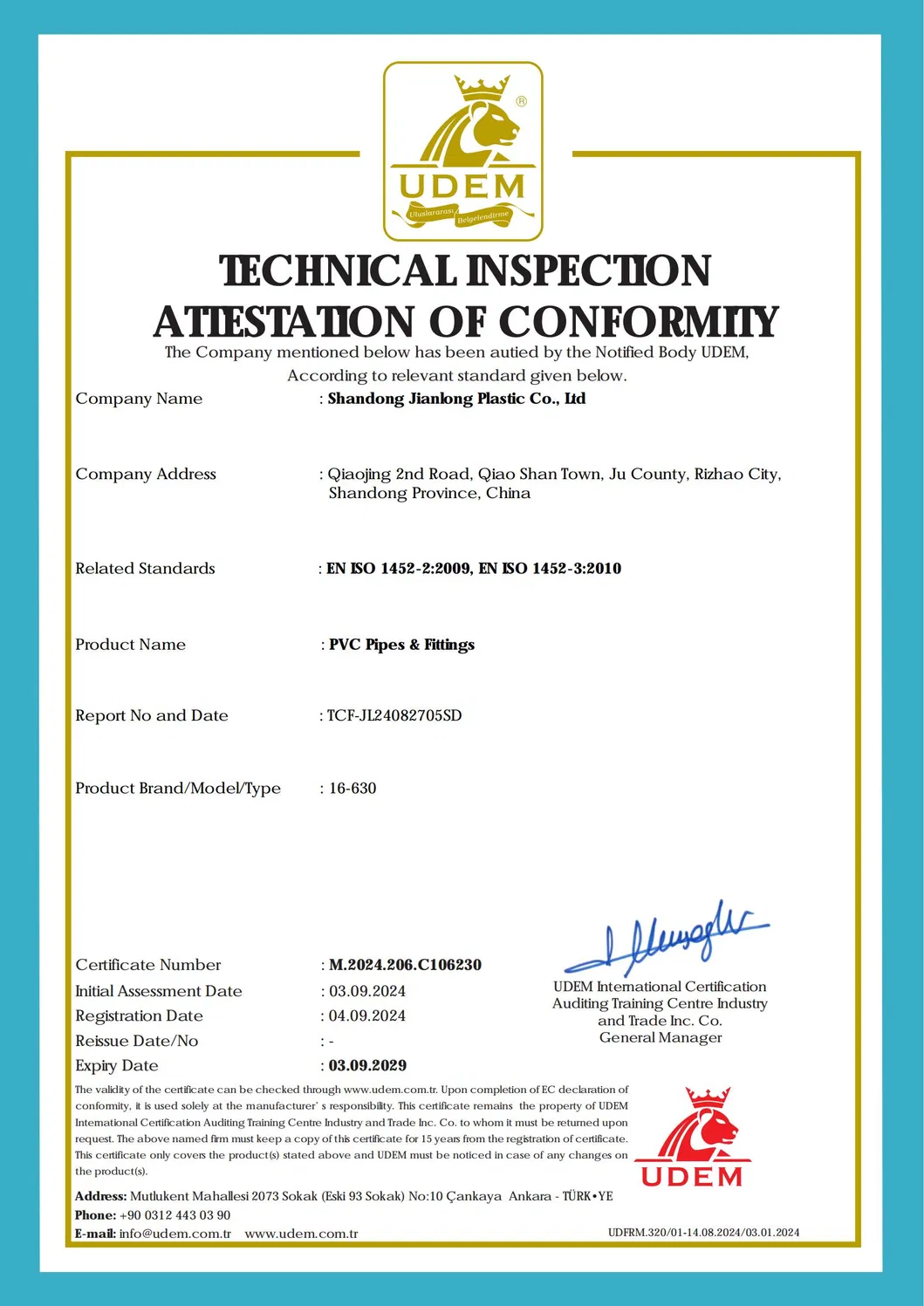 High-Pressure Plastic PVC Water Pipe ASTM D1785 with NSF Certified for Potable Water