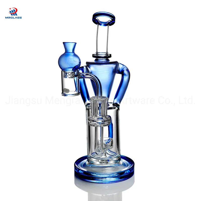 Special Recycler High-Temperature Glass Hookah Shisha Transparent Blue Arms Around and Cylindrical P