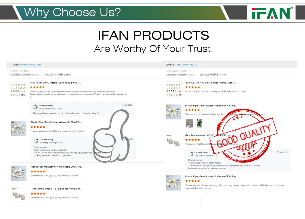 Ifan Free Sample Manufacturer Prices White UPVC Pipe 20-250mm GB PVC UPVC CPVC Water Pipe