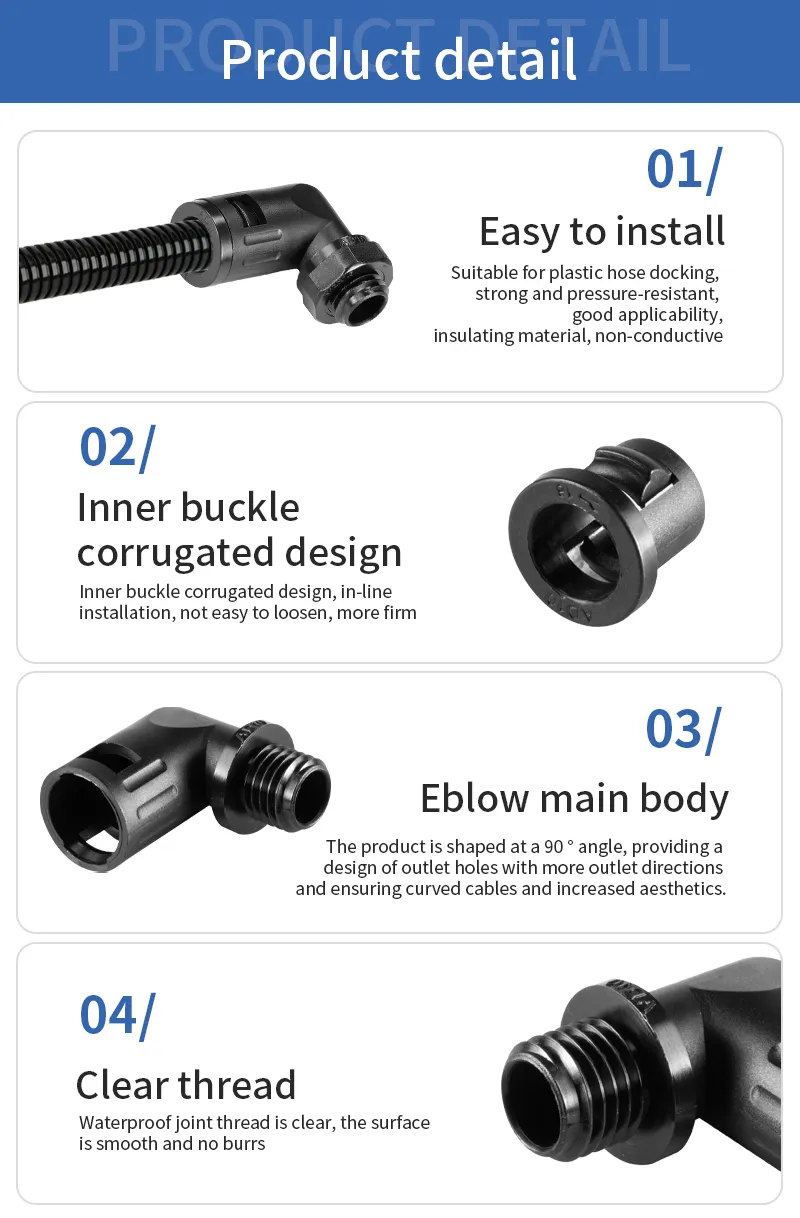 IP68 90 Degree Nylon Quick Connector for Corrugated Pipe Ad26.5-M25 - Safe, Durable, and Easy to Instal