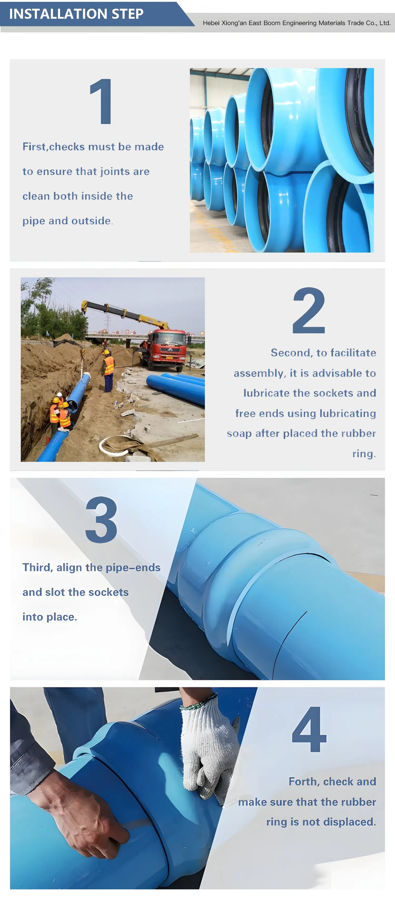 DN110-1000 Sn6 Sn8 UPVC Water Supply Plastic Tubes PVC-U Round Drainage Pipe