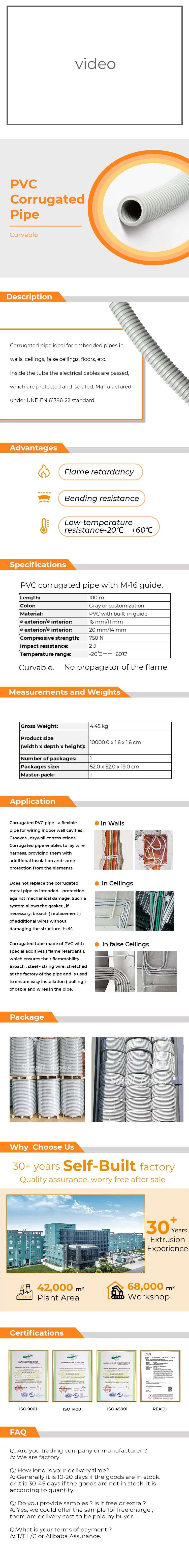 Manufacturer Wire Protection PVC Plastic Corrugated Electrical Flexible Conduit Pipe for Wiring