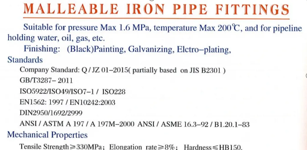 Versatile Malleable Iron Pipe Fittings for Construction Projects 1/2inch to 24inch UL FM Ceritification and Fire Fight Fitting with NPT Thread Elbow and Tee