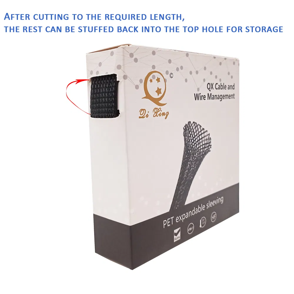 Box Package Installer Parts Cable Management Expandable Braided Sleeve for Computer Cord Organizer