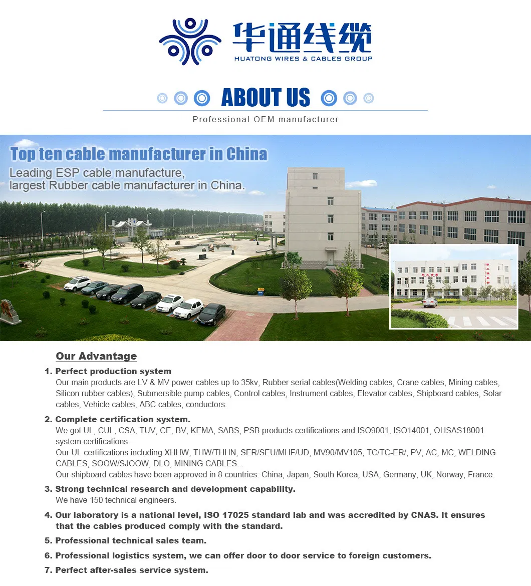 Huatong Cables 600V Cic-Tc Copper CSA UL Multi-Conductor Cross Linked Polyethylene XLPE Type Shield PVC Sheath