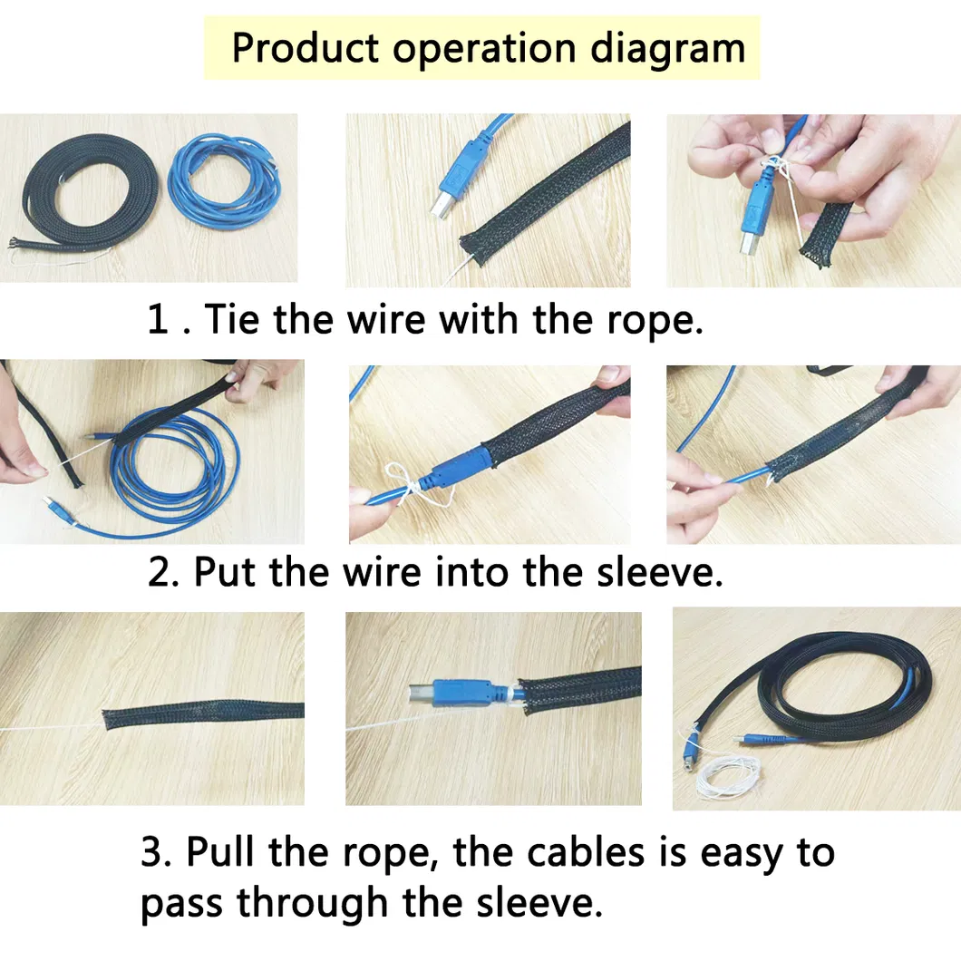 Durable Easy to Install Electrical Pet Sleeve Cable Braided Sleeve with Rope