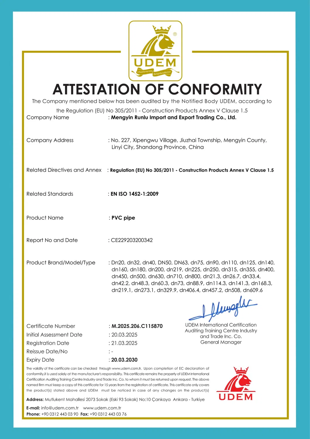 High Standard PVC High Pressure Water Pump Pipe Municipal Water Mains