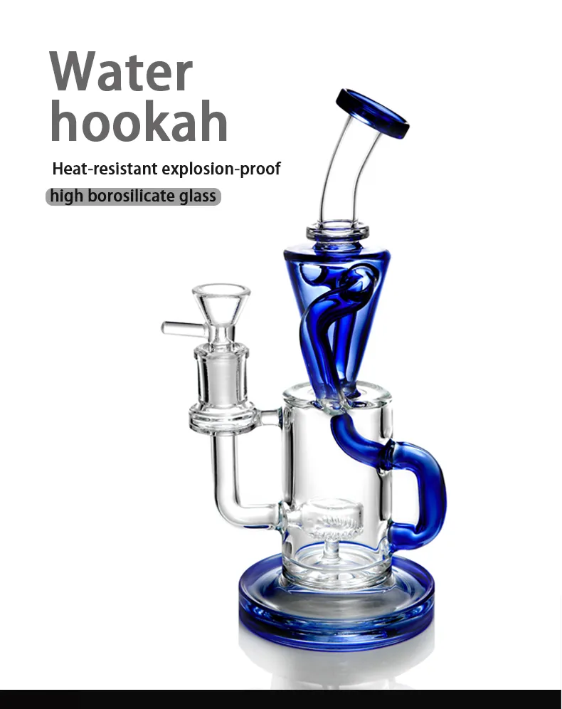 Custom Borosilicate Glass Hand Pipe Transparent Blue Arms Around and Cylindrical Porous Bubbler Glass Water Pipe