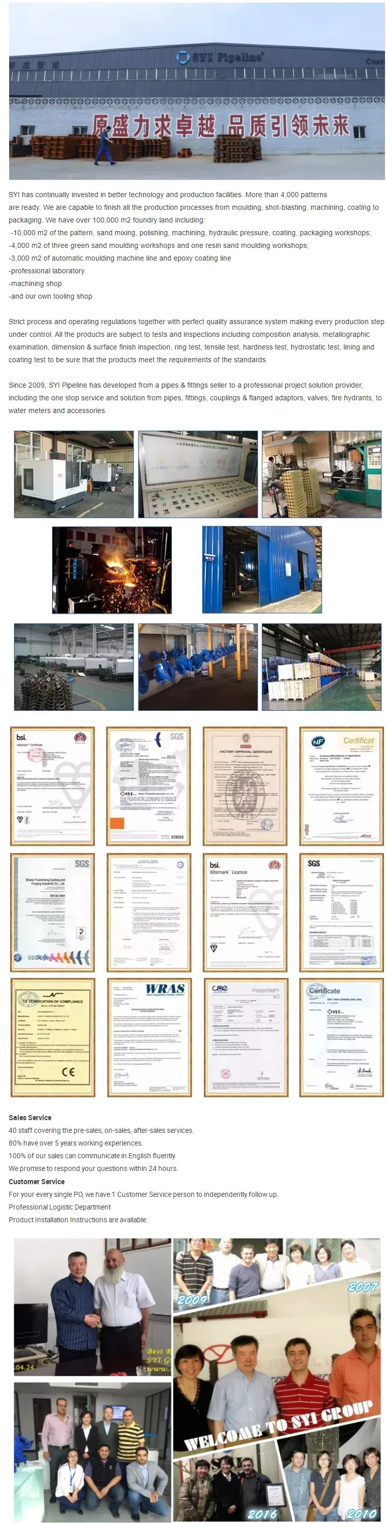 ISO 1083 ISO 2531 En 545 En598 Ductile Iron PVC Pipes Fittings for Pipeline Projects