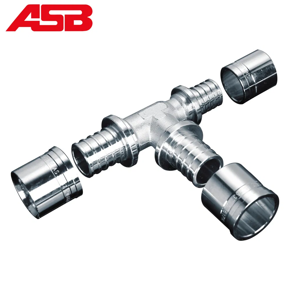 Asb Manufacturer Pex Press Fitting Europe Standard All Size Tee Brass Fitting for Pex Al Pex Pipe
