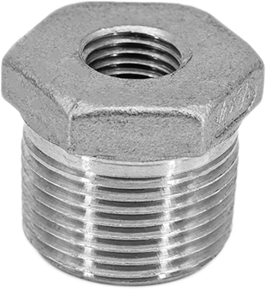 Stainless Steel Reducer Hex Bushing, 1/2" Male NPT to 1/8" Female NPT, Reducing Adapter Ca