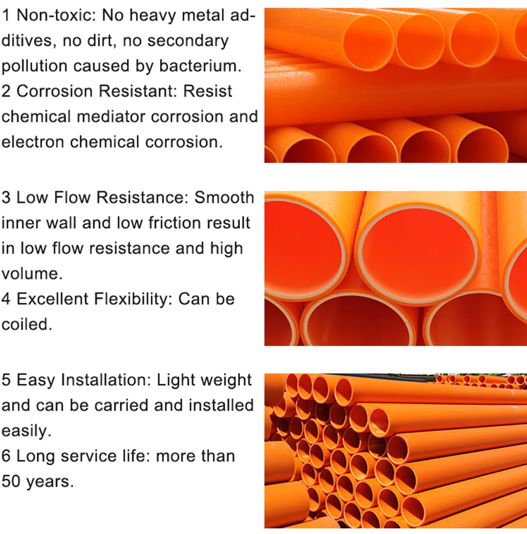 High Quality Mpp Orange Conduit Heat Resistant Insulated Modified PP Power Cable Protection Pipe