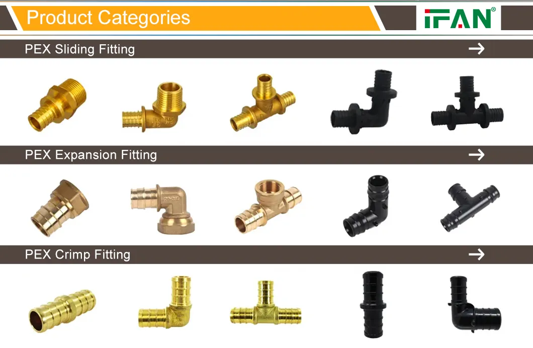 Ifanplus Wholesale Pex Pipe Brass Fittings Sliding Elbow Tee Socket Fitting Durable Brass Axial Fitting for HVAC System