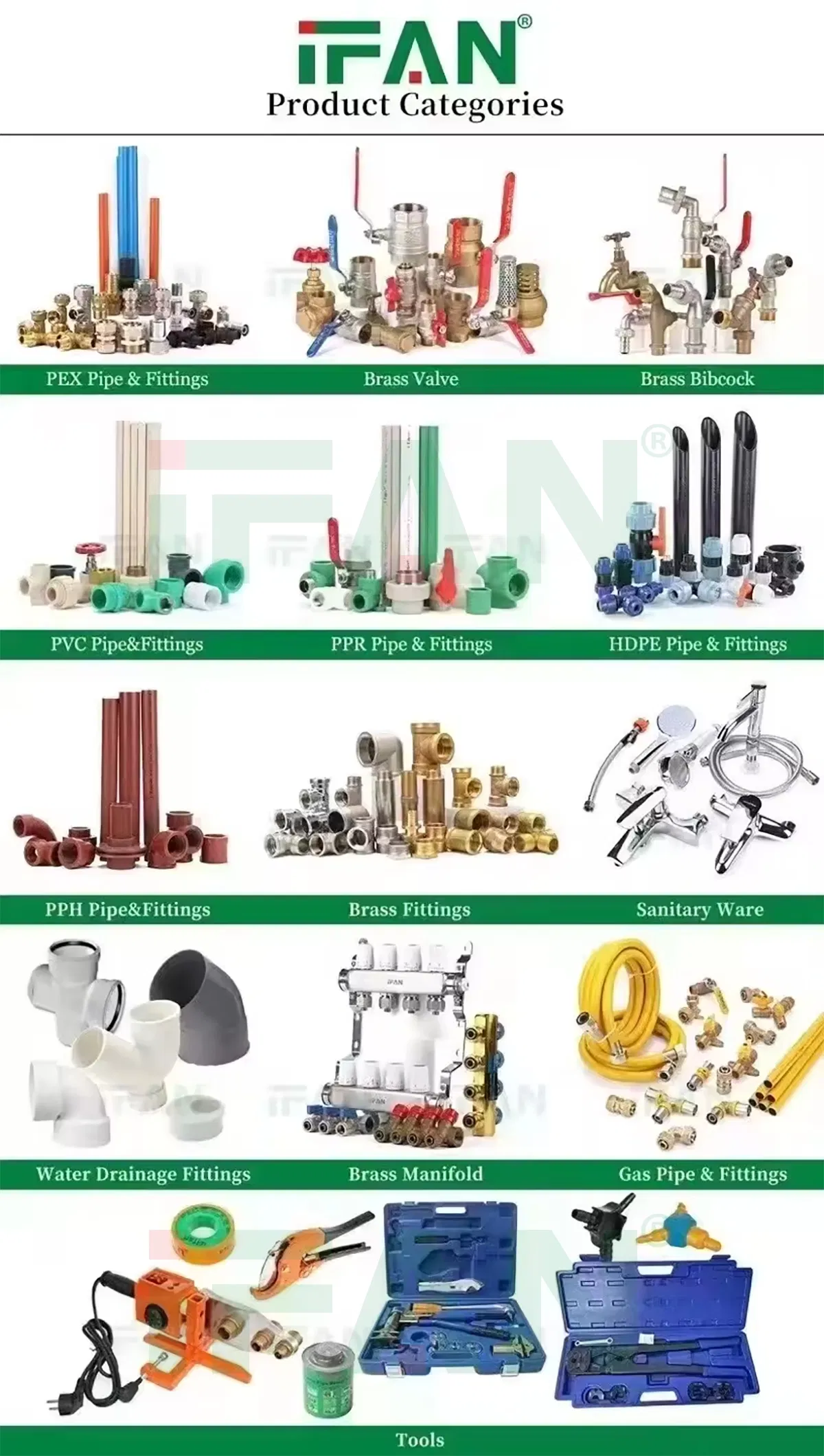 Ifan OEM Color Size PPR Fittings Plumbing Materials Water Pipe Plastic PPR Pipe Fittings