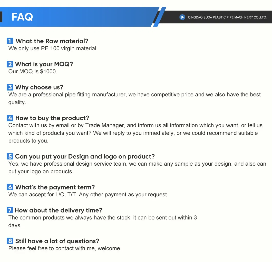 Pn16 HDPE Plastic Pipe Fittings 3 Inch PVC Pipe Fittings 10'' 12'' 14'' 16'' 18'' 20'' 22'' 24'' Inch HDPE Pipe Plastic Fittings