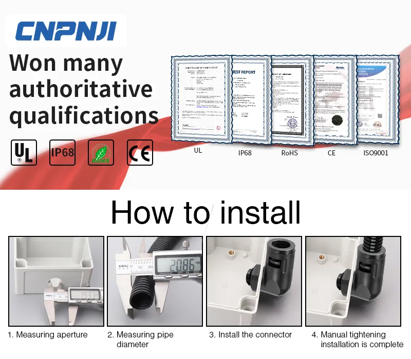 IP68 90 Degree Nylon Quick Connector for Corrugated Pipe Ad26.5-M25 - Safe, Durable, and Easy to Instal