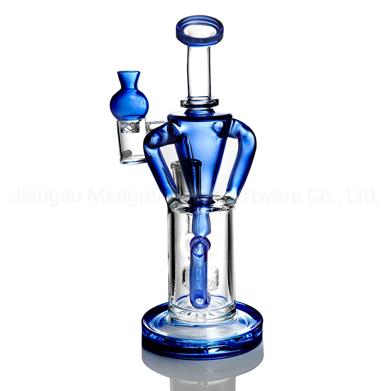 Phoenix High-Temperature Glass Hookah Transparent Blue Arms Around and Cylindrical Porous Bubbler Gl