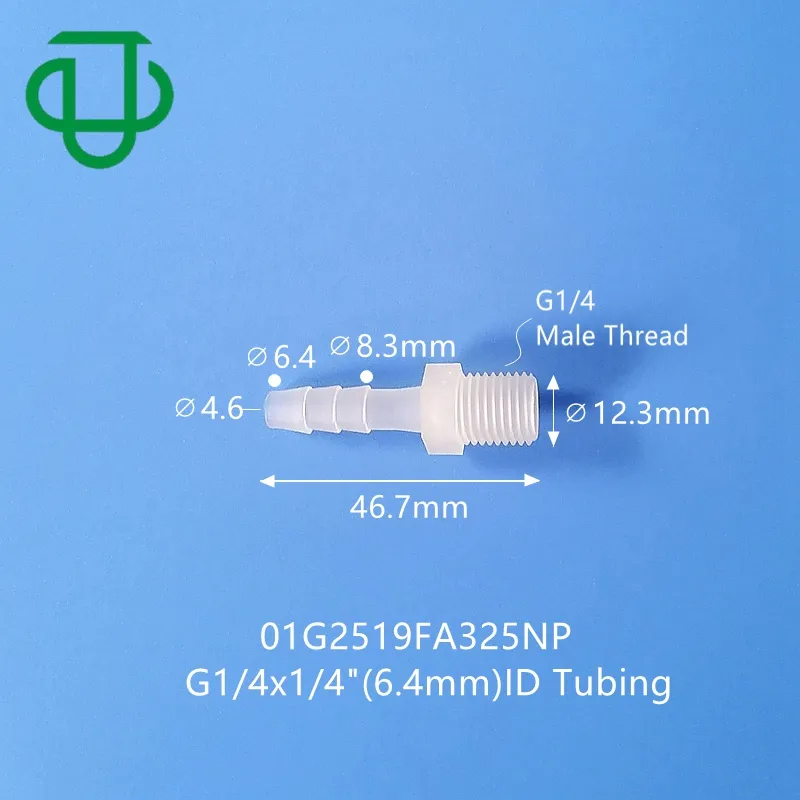 PP Nylon Straight Elbow Threaded Tube Connector G1/4" Male Threaded X 1/4" Hose Barb Plast