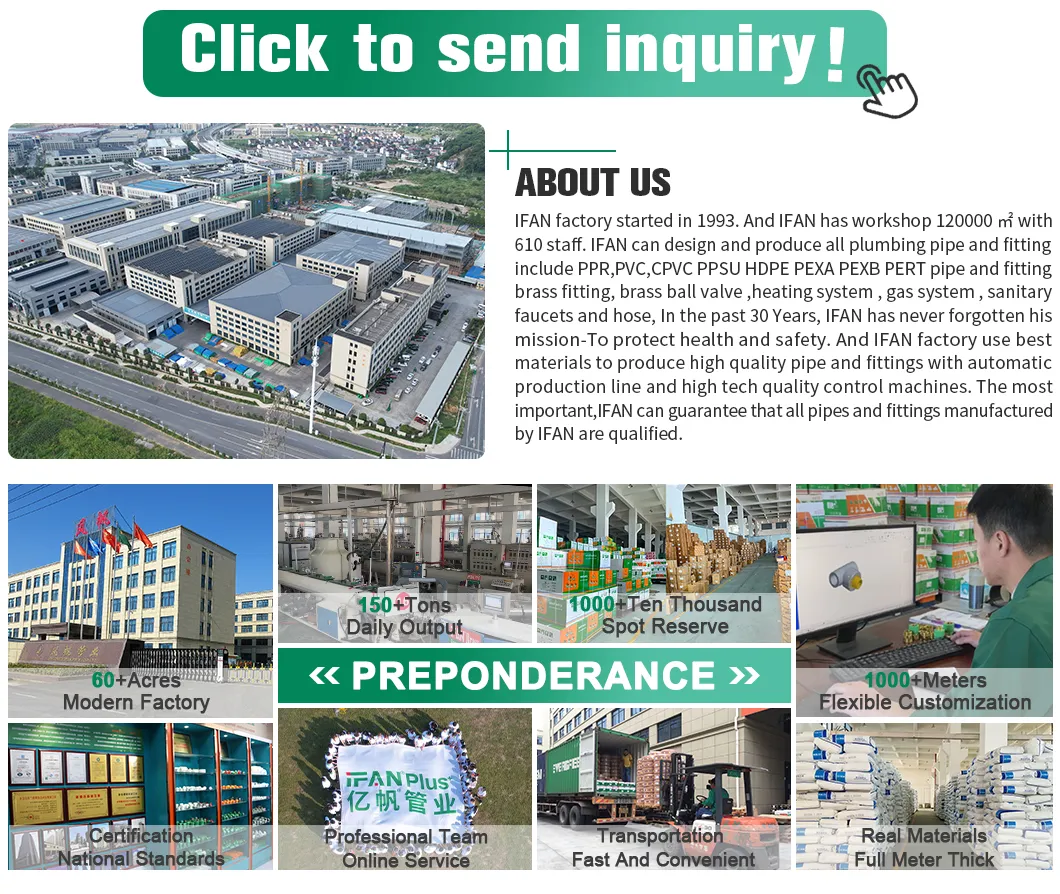 Ifan GB/T 18742 PPR Water Pipe Fittings 20-125mm PPR Fittings Green and White Color Brass PPR Pipe Fitting