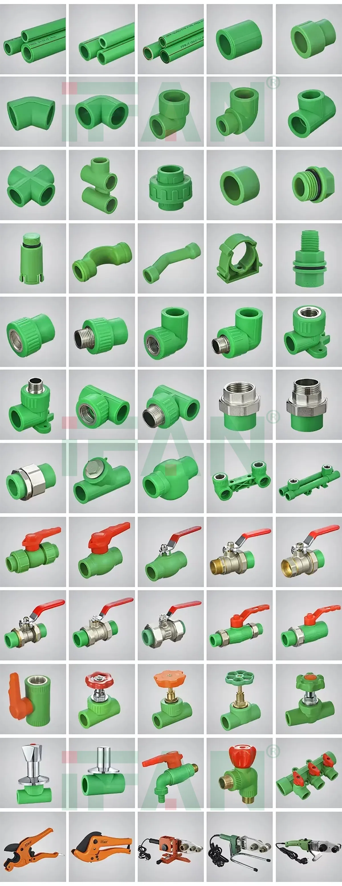 Ifan OEM Color Size PPR Fittings Plumbing Materials Water Pipe Plastic PPR Pipe Fittings
