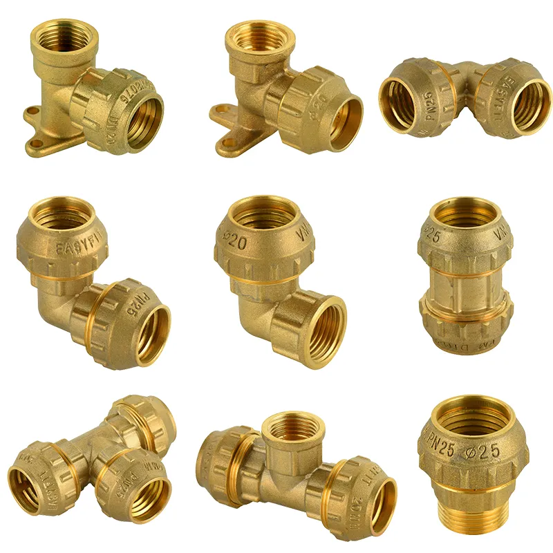Brass Tee with 3 Connector Socket Fitting for PE Pipe