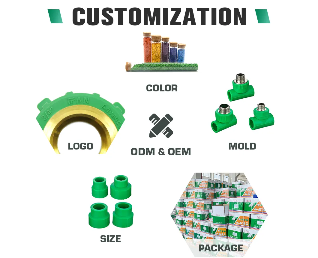Ifan GB/T 18742 PPR Water Pipe Fittings 20-125mm PPR Fittings Green and White Color Brass PPR Pipe Fitting