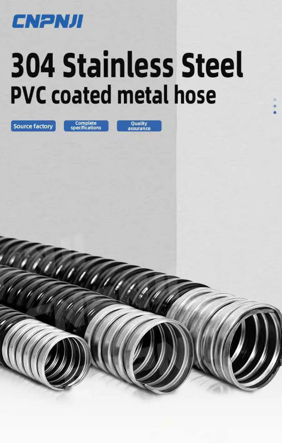 PVC Cover Double Locked Liquid Tight Electrical SS304 Flexible Corrugated Metallic Conduit Tubing Pipe 1/2 3/4