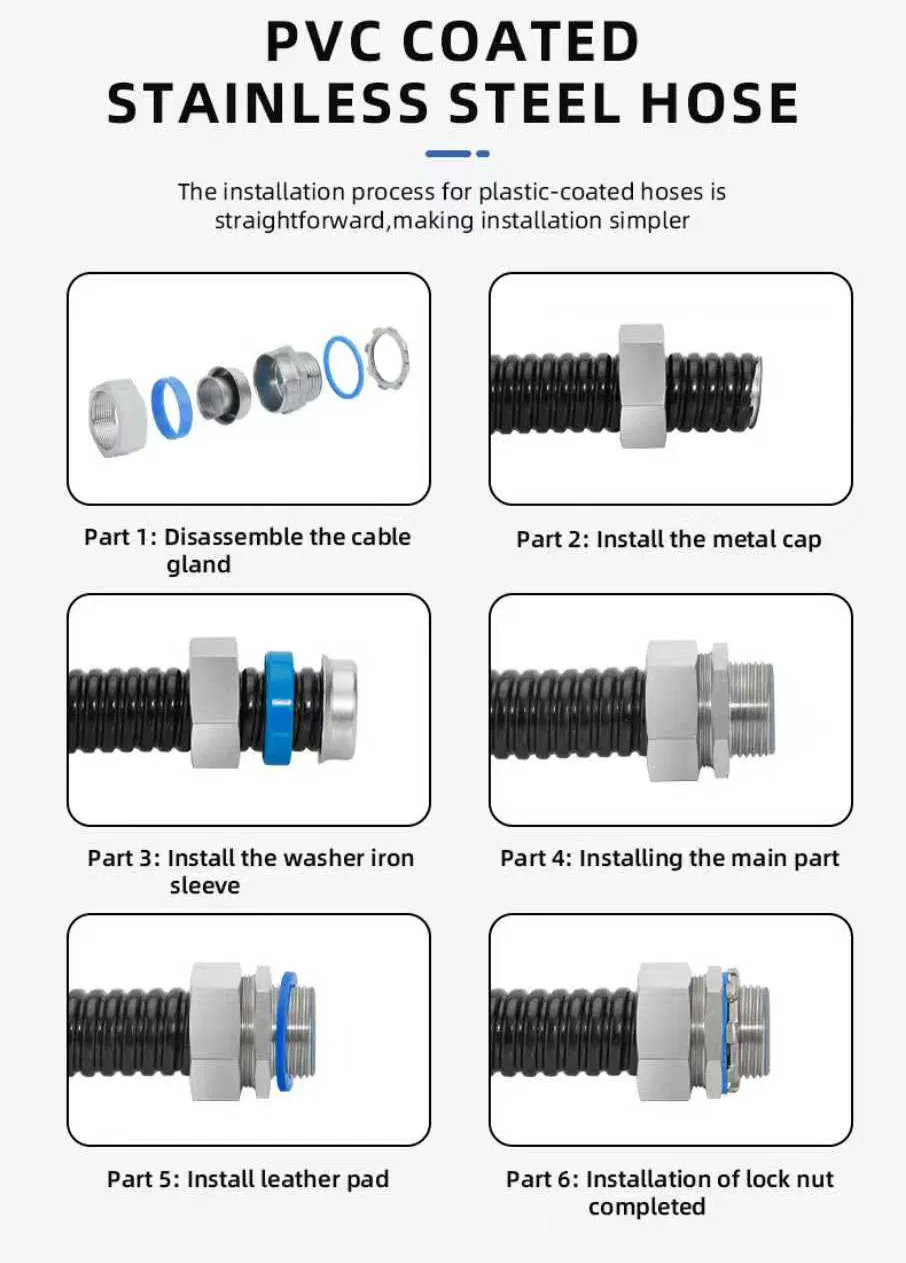 PVC Cover Double Locked Liquid Tight Electrical SS304 Flexible Corrugated Metallic Conduit Tubing Pipe 1/2 3/4